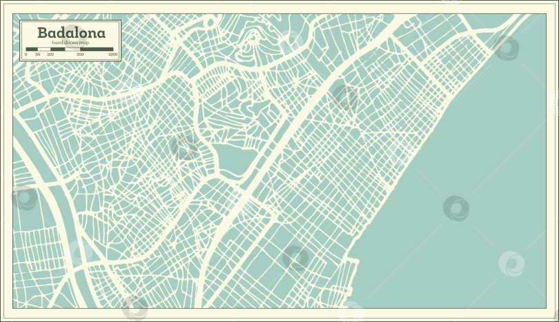 Скачать Карта города Бадалона в Испании, выполненная в ретро-стиле. Схематическая карта. фотосток Ozero
