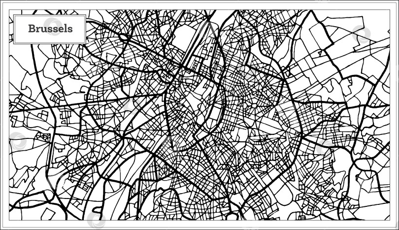 Скачать Карта Брюсселя, Бельгия, выполненная в черно-белом цвете. фотосток Ozero