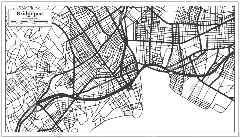 Скачать Карта города Бриджпорт, США, выполненная в ретро-стиле. Схематическая карта.  фотосток Ozero