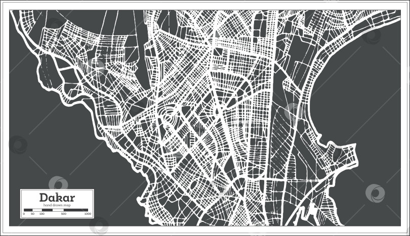 Скачать Карта города Дакар, Сенегал, выполненная в ретро-стиле. Схематическая карта.  фотосток Ozero