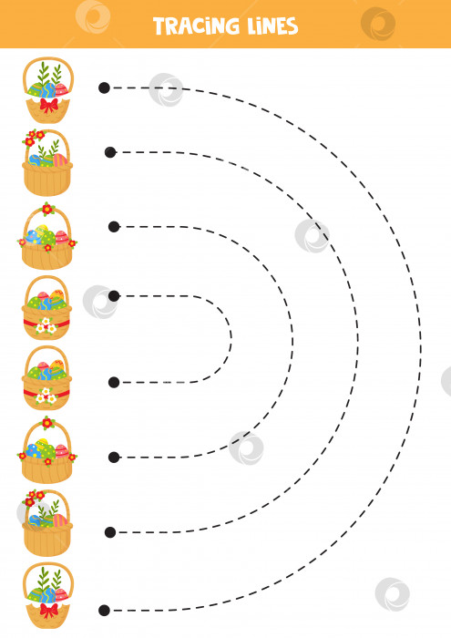 Скачать Рисование линий для детей. мультяшные пасхальные корзинки. фотосток Ozero
