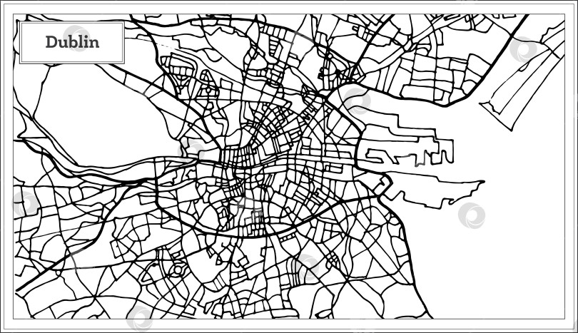 Скачать Карта города Дублин, Ирландия, выполненная в черно-белом цвете. фотосток Ozero