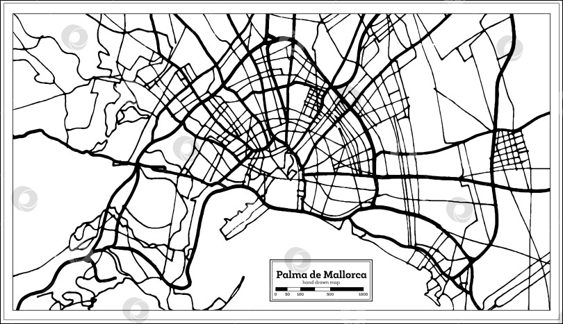 Скачать Карта города Пальма-де-Майорка в Испании в стиле ретро. Схема проезда.  фотосток Ozero
