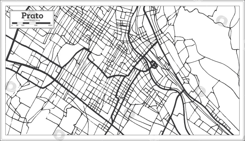 Скачать Карта города Прато, Италия, выполненная в стиле ретро. Схема проезда. фотосток Ozero