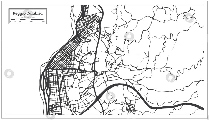 Скачать Карта города Реджо-ди-Калабрия, Италия, выполненная в ретро-стиле. Схематическая карта. фотосток Ozero
