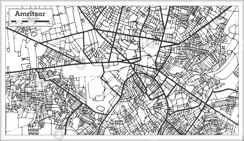 Скачать Карта города Амритсар в Индии, выполненная в ретро-стиле. Схематическая карта. фотосток Ozero