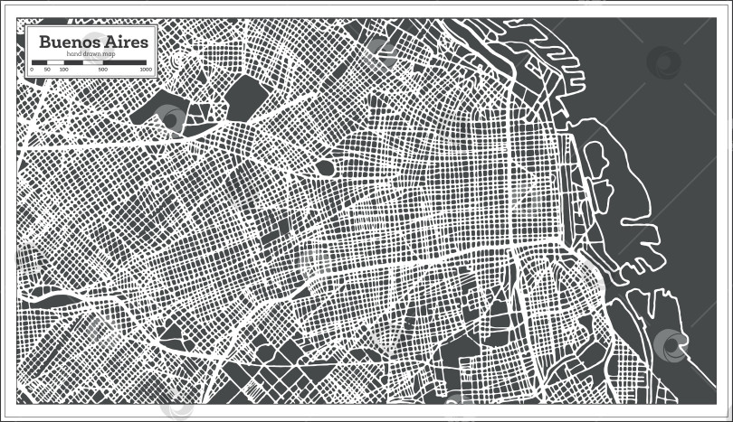 Скачать Карта города Буэнос-Айрес, Аргентина, выполненная в стиле ретро. Схематическая карта. фотосток Ozero