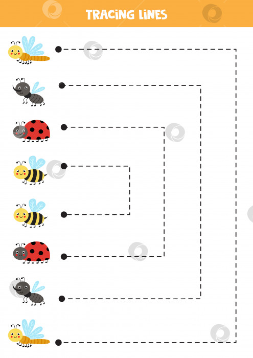 Скачать Рисование линий для детей. милые улыбающиеся насекомые для детей. фотосток Ozero