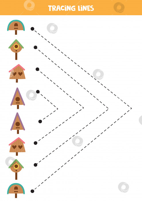 Скачать Рисование линий для детей с помощью красочных птичьих домиков. Практикуйтесь в написании от руки. фотосток Ozero