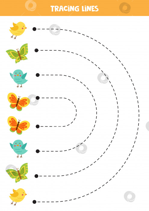 Скачать Рисование линий для детей. милые птички и бабочки для детей. фотосток Ozero