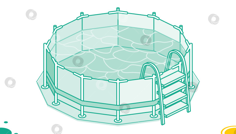 Скачать Изометрический плавательный бассейн в контурном стиле. Пустой домашний бассейн с лестницей. Объект, выделенный на белом фоне. фотосток Ozero