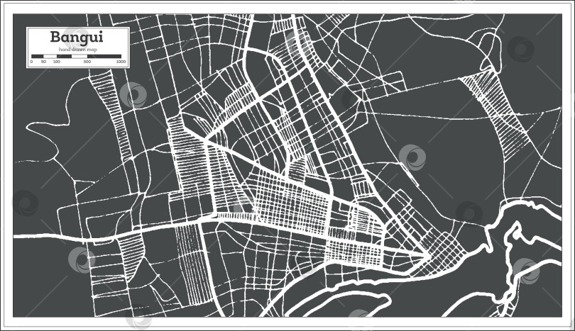 Скачать Карта города Банги в Центральноафриканской Республике, выполненная в стиле ретро. Схематическая карта. фотосток Ozero