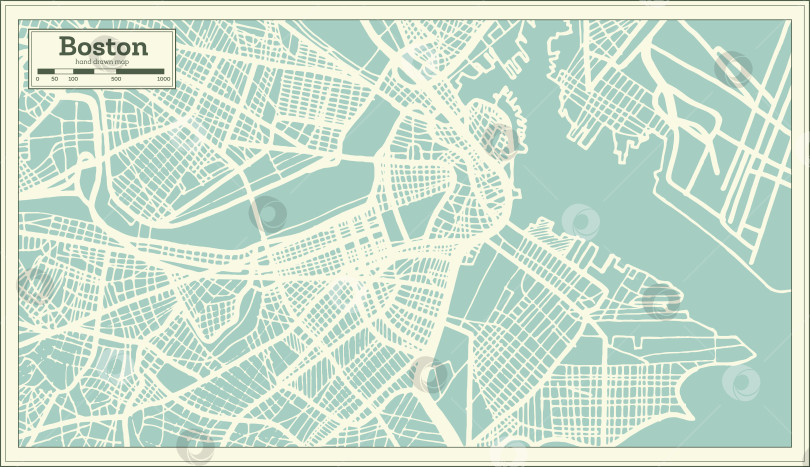 Скачать Карта города Бостон, США, выполненная в ретро-стиле. Схематическая карта.  фотосток Ozero