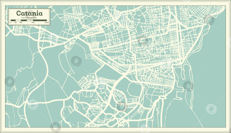 Скачать Карта города Катания, Италия, выполненная в ретро-стиле. Схематическая карта.  фотосток Ozero