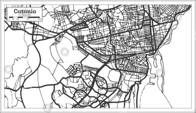 Скачать Карта города Катания, Италия, выполненная в стиле ретро. Схематическая карта. фотосток Ozero