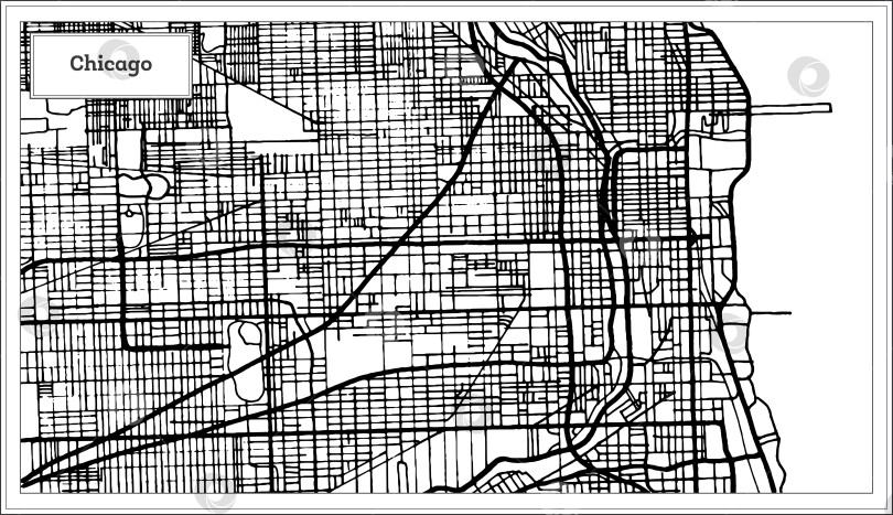 Скачать Карта Чикаго, штат Иллинойс, США, выполненная в черно-белом цвете. фотосток Ozero