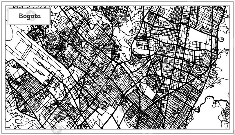 Скачать Карта города Богота, Колумбия, выполненная в черно-белом цвете. фотосток Ozero