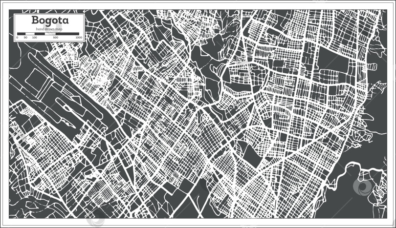 Скачать Карта города Богота, Колумбия, выполненная в ретро-стиле. Схематическая карта. фотосток Ozero