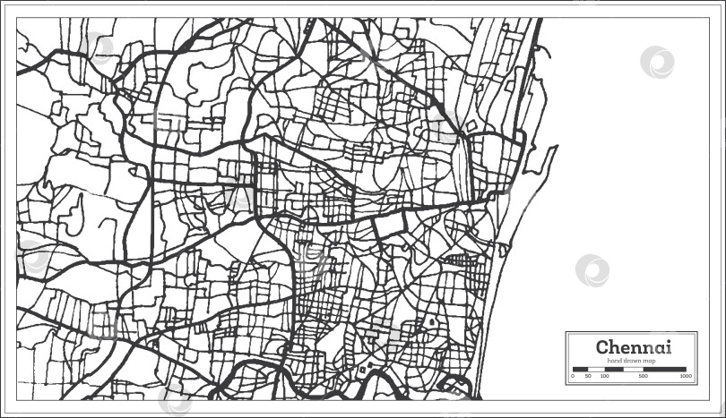 Скачать Карта города Ченнаи в Индии в стиле ретро. Схема проезда. фотосток Ozero