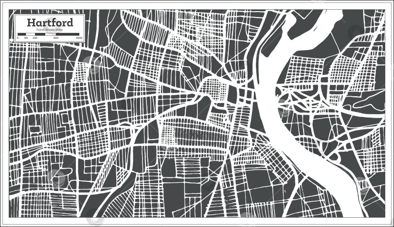 Скачать Карта города Хартфорд, США, выполненная в ретро-стиле. Схематическая карта. фотосток Ozero