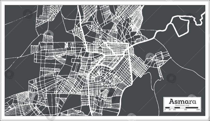 Скачать Карта города Асмэра в Эритрее, выполненная в ретро-стиле. Схематическая карта. фотосток Ozero