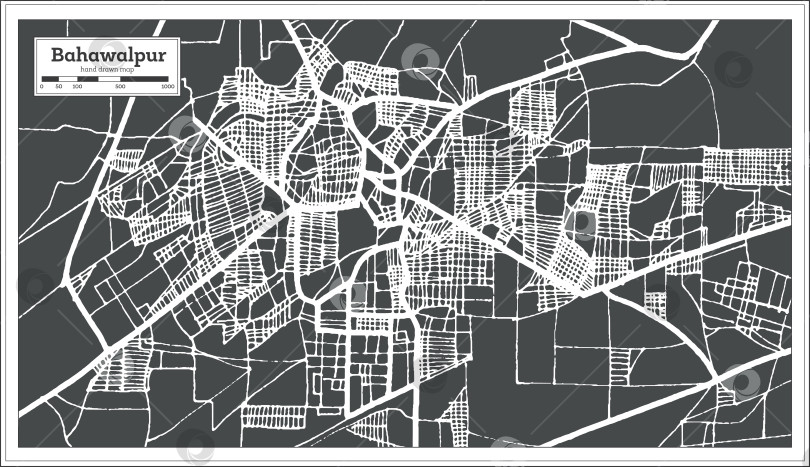 Скачать Карта города Бахавалпур в Пакистане в стиле ретро. Схема города. фотосток Ozero