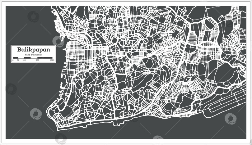 Скачать Карта города Баликпапан, Индонезия, выполненная в ретро-стиле. Схематическая карта.  фотосток Ozero