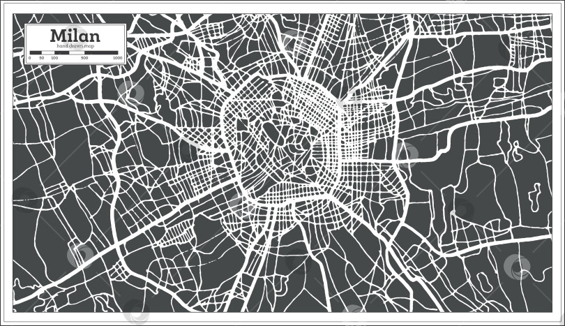 Скачать Карта города Милан, Италия, выполненная в стиле ретро. Схематическая карта. фотосток Ozero