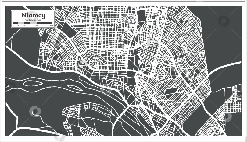 Скачать Карта города Ниамей, Нигер, выполненная в ретро-стиле. Схематическая карта. фотосток Ozero