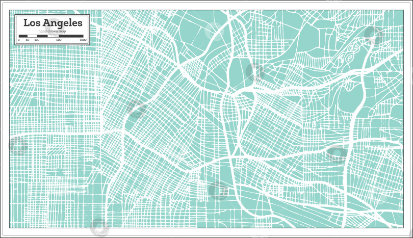 Скачать Карта города Лос-Анджелес, Калифорния, США, выполненная в стиле ретро. Схематическая карта. фотосток Ozero
