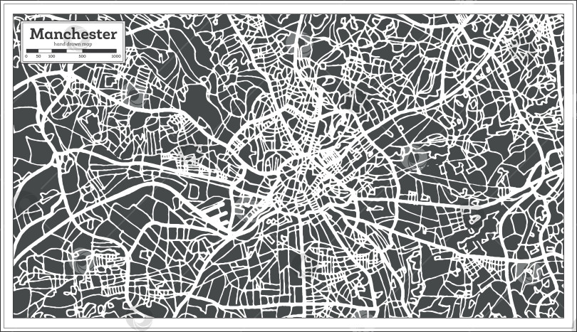 Скачать Карта города Манчестер, Англия, выполненная в стиле ретро. Схематическая карта. фотосток Ozero