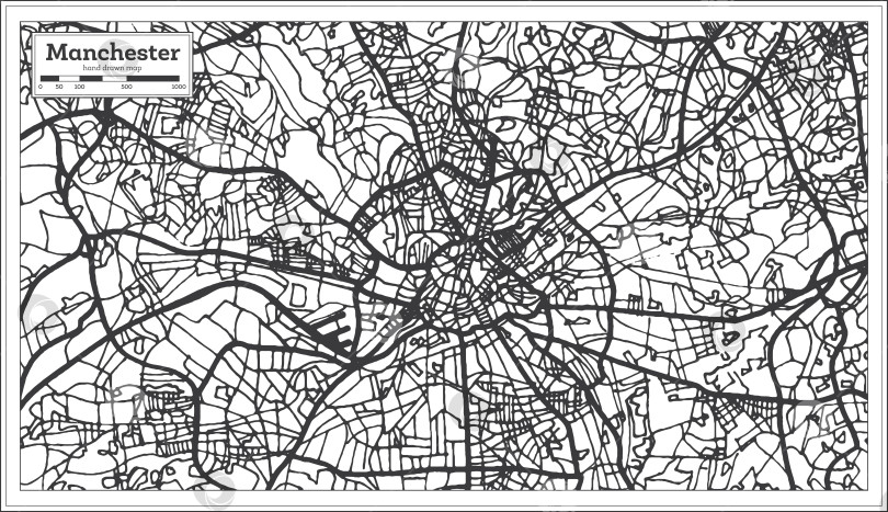 Скачать Карта города Манчестер, Англия, выполненная в стиле ретро. Схематическая карта.  фотосток Ozero