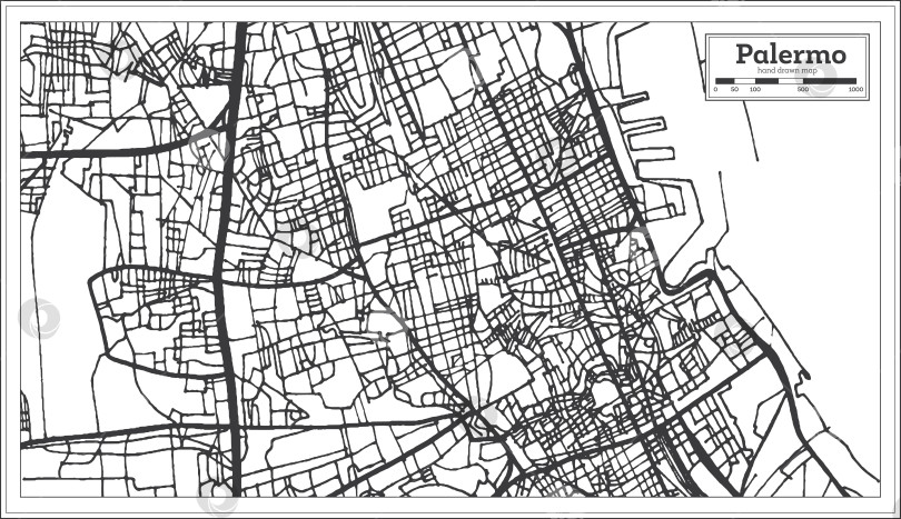 Скачать Карта города Палермо, Италия, выполненная в стиле ретро. Схематическая карта. фотосток Ozero