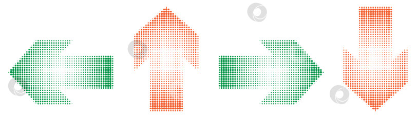 Скачать Зелено оранжевые полутоновые стрелки, показывающие четыре направления фотосток Ozero