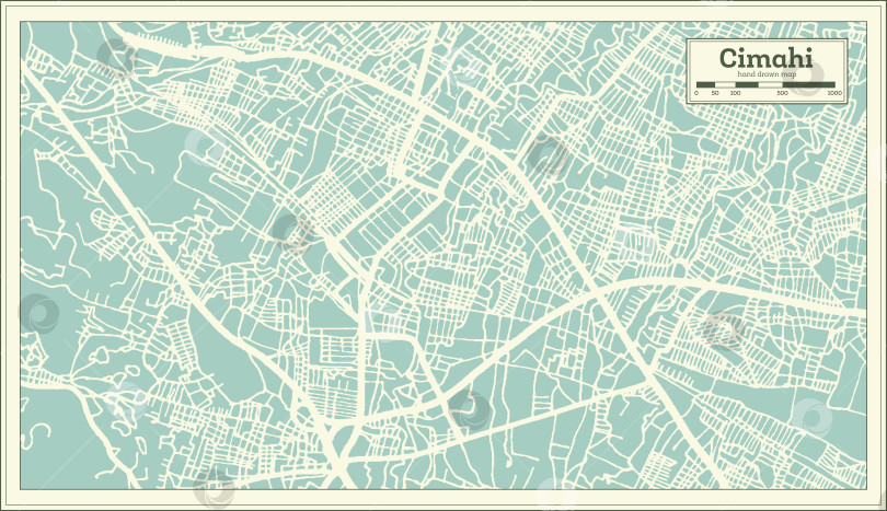 Скачать Карта города Чимахи, Индонезия, выполненная в ретро-стиле. Схематическая карта. фотосток Ozero