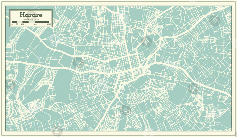 Скачать Карта города Хараре в Зимбабве, выполненная в ретро-стиле. Схематическая карта. фотосток Ozero