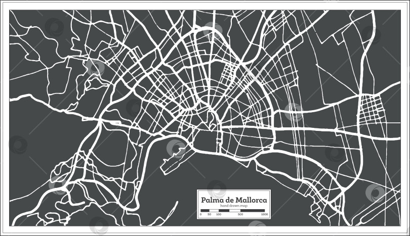 Скачать Карта города Пальма-де-Майорка в Испании в стиле ретро. Схема проезда.  фотосток Ozero