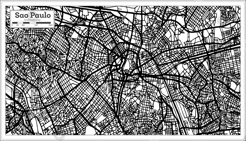 Скачать Карта города Сан-Паулу, Бразилия, выполненная в черно-белом цвете. фотосток Ozero