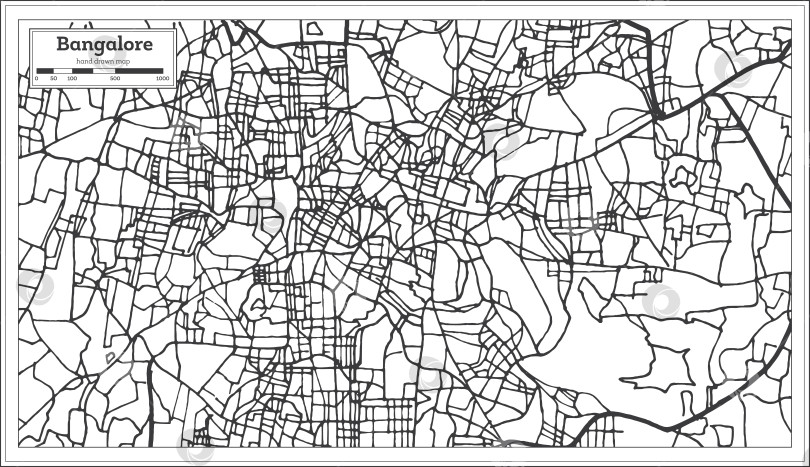 Скачать Карта города Бангалор, Индия, выполненная в ретро-стиле. Схематическая карта. фотосток Ozero