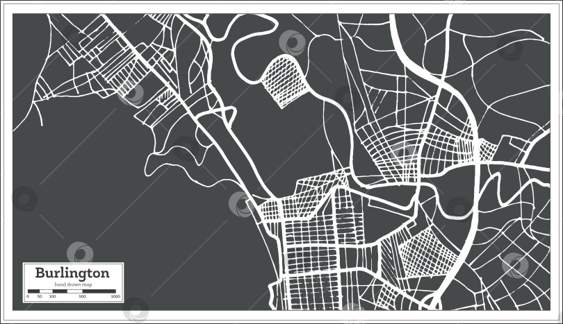 Скачать Карта города Берлингтон, штат Вермонт, США, выполненная в ретро-стиле. Схематическая карта. фотосток Ozero
