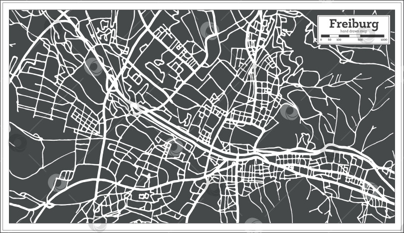 Скачать Карта города Фрайбург, Германия, выполненная в ретро-стиле. Схематическая карта. фотосток Ozero