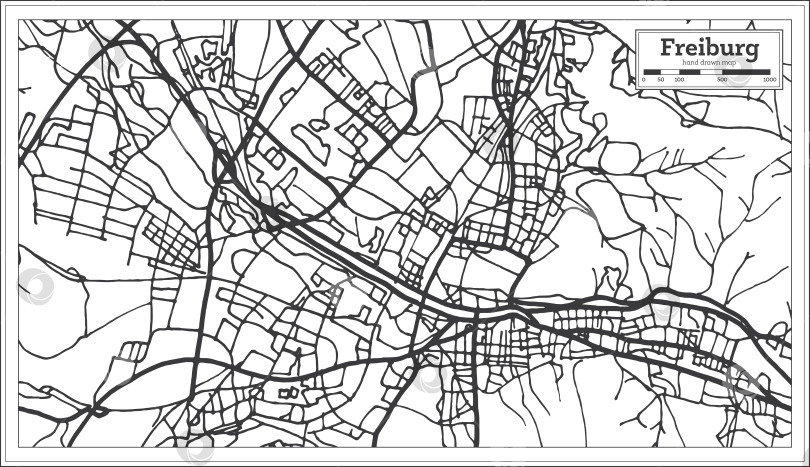 Скачать Карта города Фрайбург, Германия, выполненная в ретро-стиле. Схематическая карта. фотосток Ozero