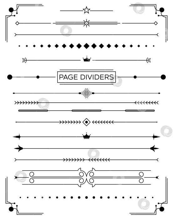 Скачать Набор декоративных разделителей страниц в стиле ретро и элементов дизайна. фотосток Ozero