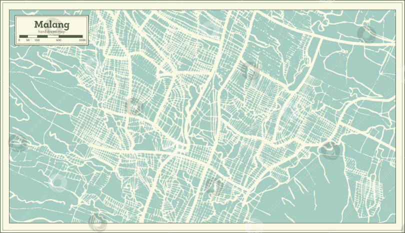 Скачать Карта города Маланг в Индонезии, выполненная в ретро-стиле. Схематическая карта.  фотосток Ozero