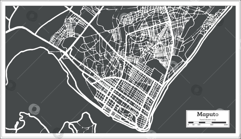 Скачать Карта города Мапуту в Мозамбике, выполненная в ретро-стиле. Схематическая карта.  фотосток Ozero