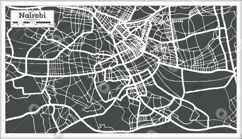 Скачать Карта города Найроби в Кении, выполненная в стиле ретро. Схематическая карта. фотосток Ozero