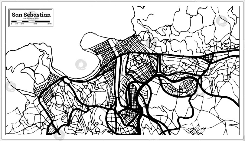 Скачать Карта города Сан-Себастьян в Испании в стиле ретро. Схема проезда. фотосток Ozero