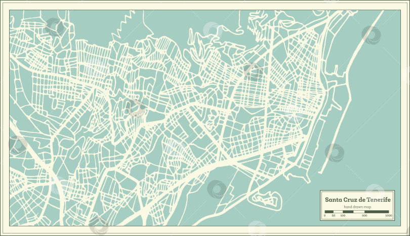 Скачать Карта города Санта-Крус-де-Тенерифе в Испании, выполненная в ретро-стиле. Схематическая карта. фотосток Ozero