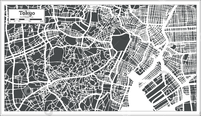 Скачать Карта города Токио, Япония, выполненная в стиле ретро. Схематическая карта.  фотосток Ozero