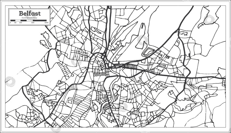 Скачать Карта города Белфаст, Ирландия, выполненная в ретро-стиле. Схематическая карта.  фотосток Ozero